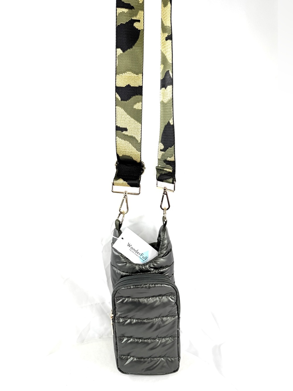 Wanderfull Hydrobag Gunmetal Puffer Crossbody 32oz Water Bottle Carrier Bag NWT